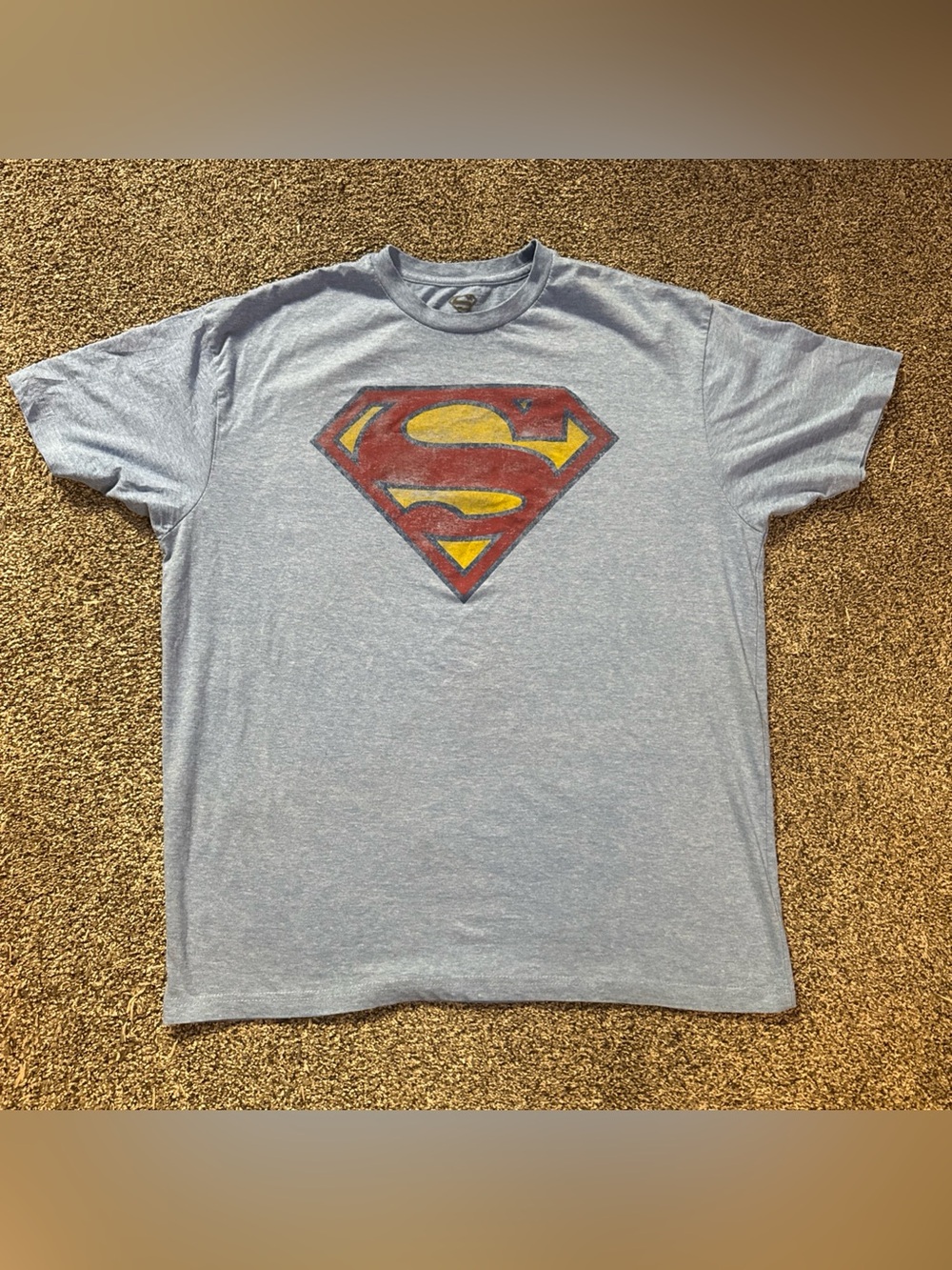 Superman Distressed Logo Heather Blue Men’s Tee T-shirt (L) Large